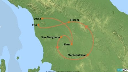 Reiseverlaufkarte Kulinarische Reise durch die Toskana - Italien
