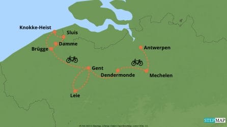 Reiseverlaufskarte Radreise Belgien, Flandern